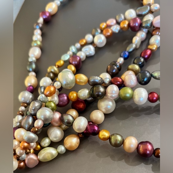 Necklace beads of natural multi-colored pearls rare